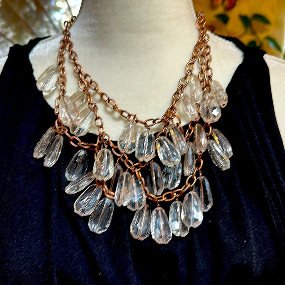 Vintage J Crew Copper and Faceted Resin Chandelier Necklace